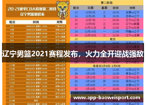 辽宁男篮2021赛程发布，火力全开迎战强敌